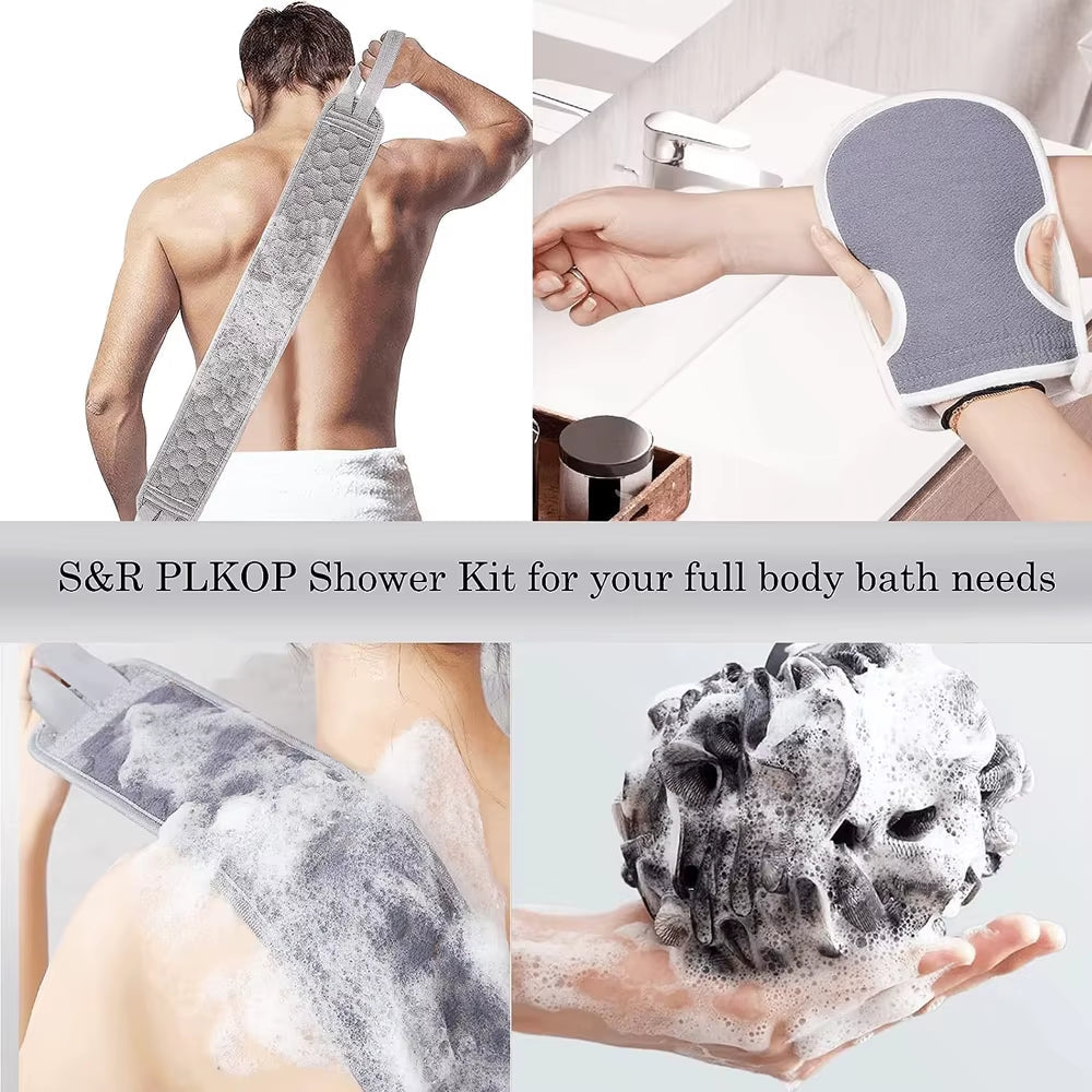 3Pcs/Set Body Scrubber Set Back Scrubber 3-Piece Exfoliating Bath Set Bath Glove Shower Brush Exfoliating Scrub Sponge Loofah Dead Skin Removal Bathing Tools