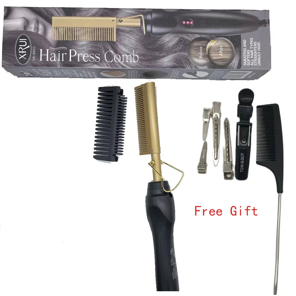 2 In1 Hot Comb Hair Straightener -1 Hot Comb Hair Straightener Electric Heating Comb Wet Dry Hair Iron Straightening Brush Hair Styling Tool