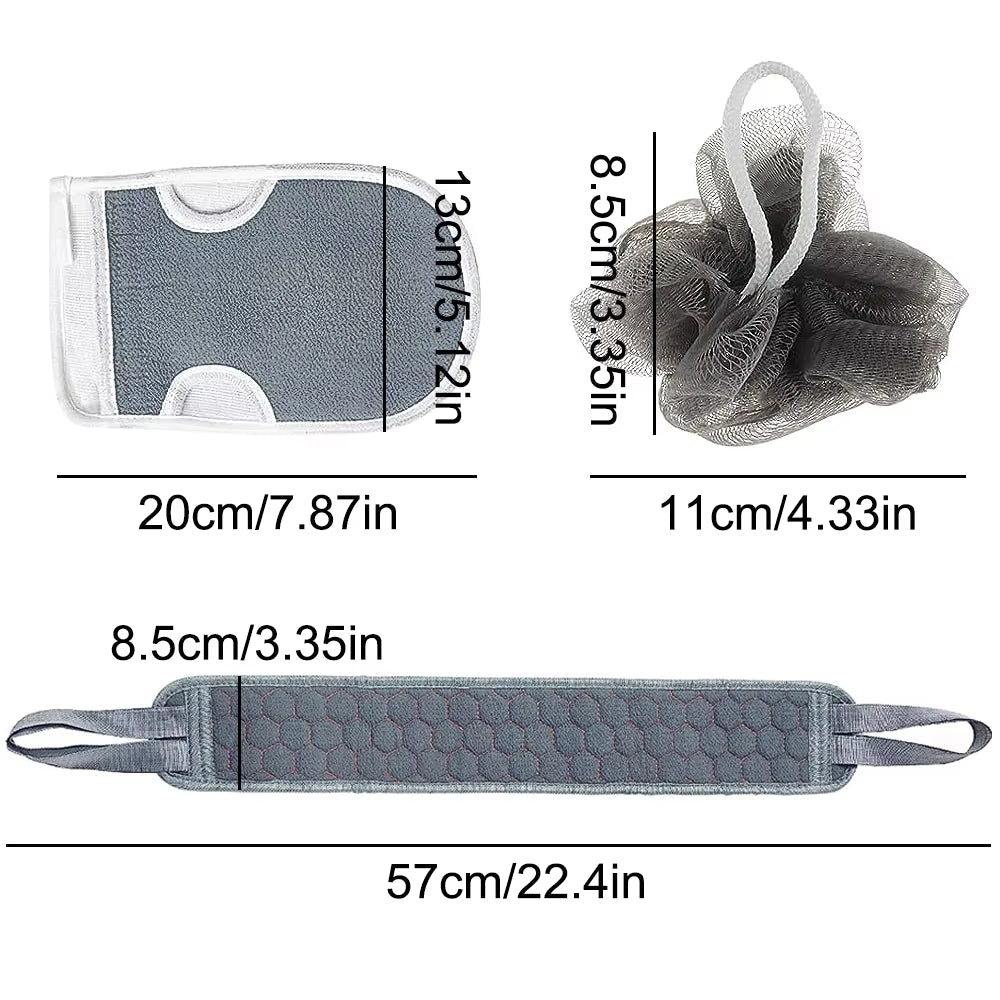 3Pcs/Set Body Scrubber Set Back Scrubber 3-Piece Exfoliating Bath Set Bath Glove Shower Brush Exfoliating Scrub Sponge Loofah Dead Skin Removal Bathing Tools