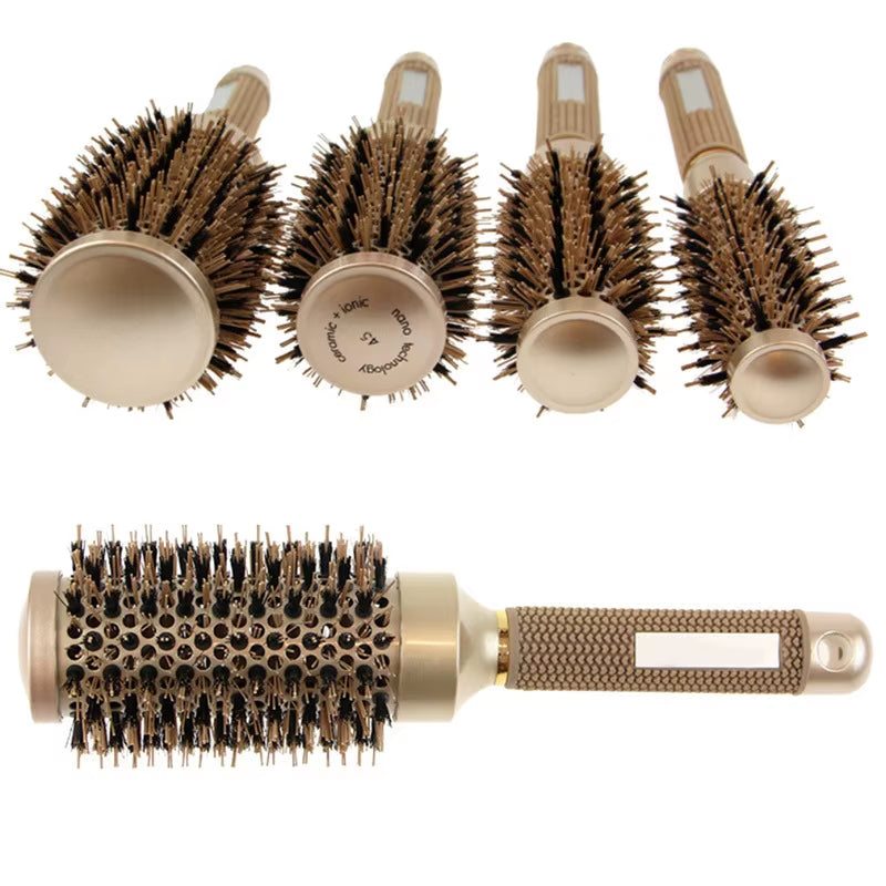 Salon Styling Round Hairbrush Salon Styling Curling Hairbrush Handle round Rolling Straight Twill Hair Comb Brush Hairdresser Drying Curly Tools Accessories