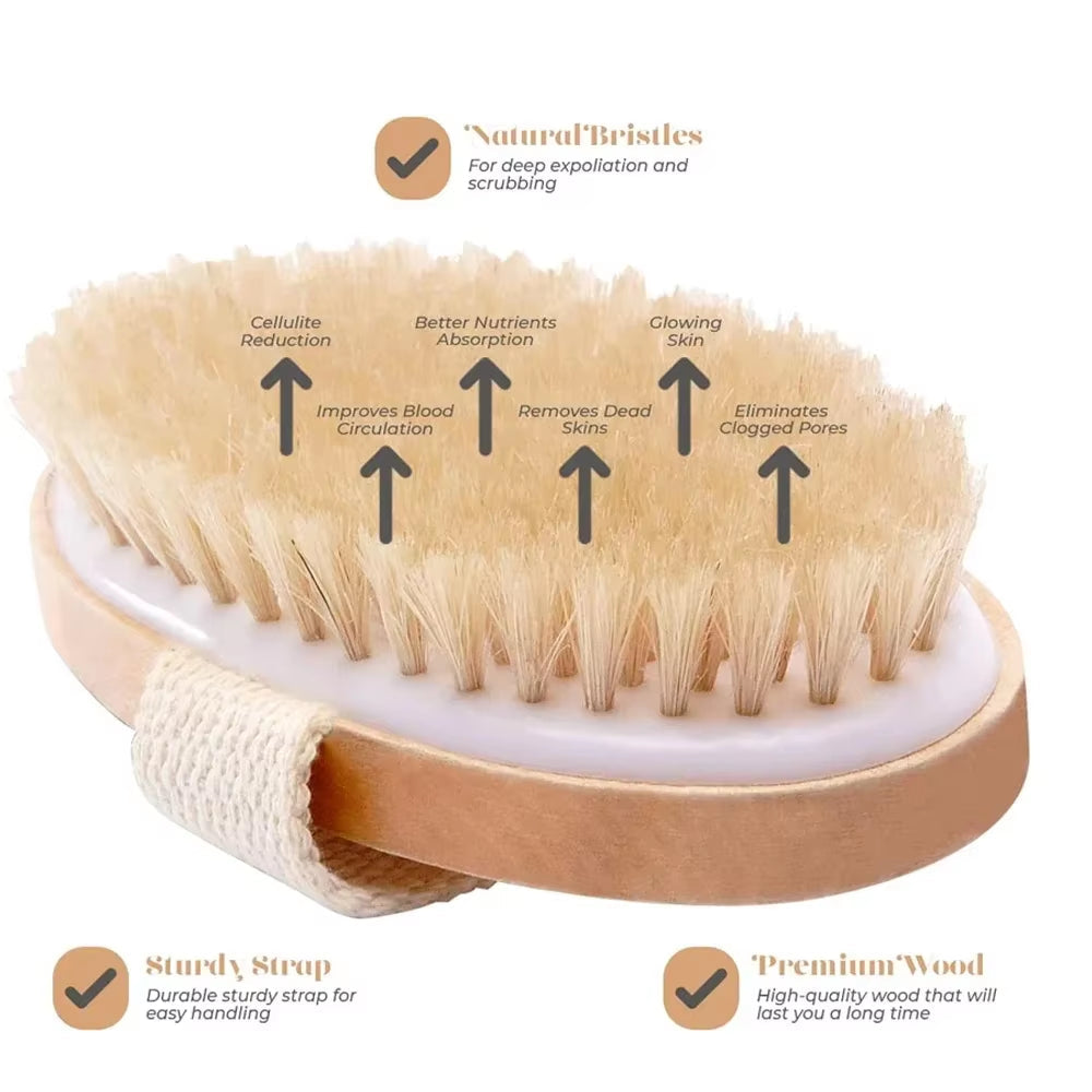 Skin Body Brush with Soft Soft Bristle Body BrushBristles Wet and Dry Exfoliator Scrub Brush Lymphatic Bath Shower Body Scrubber Brush Skin Care Tools