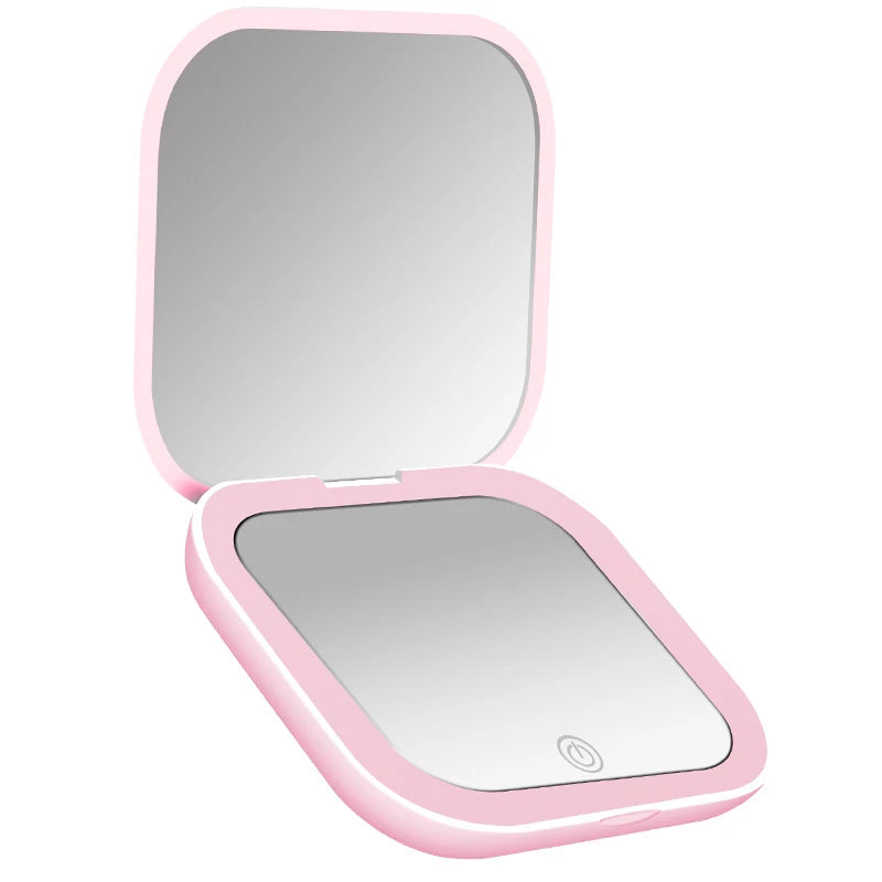 Compact Folding Vanity Mirror Compact Mini Gift Vanity Folding Cosmetic Mirror with Lights Portable Hand Held Small Pocket Travel Makeup Mirror 2X Magnifying