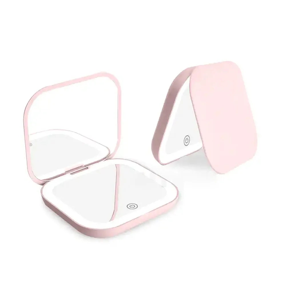 Compact Folding Vanity Mirror Compact Mini Gift Vanity Folding Cosmetic Mirror with Lights Portable Hand Held Small Pocket Travel Makeup Mirror 2X Magnifying