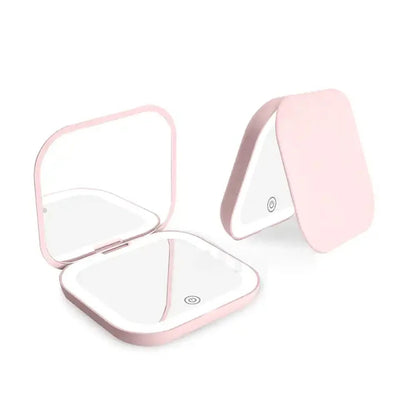 Compact Folding Vanity Mirror Compact Mini Gift Vanity Folding Cosmetic Mirror with Lights Portable Hand Held Small Pocket Travel Makeup Mirror 2X Magnifying