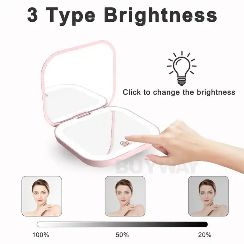 Compact Folding Vanity Mirror Compact Mini Gift Vanity Folding Cosmetic Mirror with Lights Portable Hand Held Small Pocket Travel Makeup Mirror 2X Magnifying