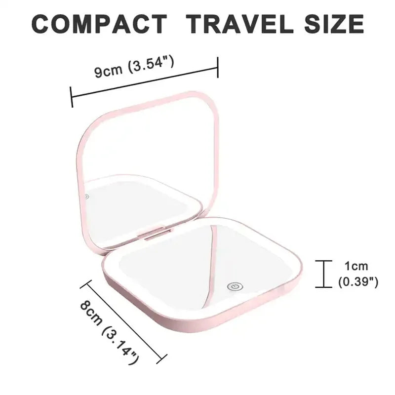 Compact Folding Vanity Mirror Compact Mini Gift Vanity Folding Cosmetic Mirror with Lights Portable Hand Held Small Pocket Travel Makeup Mirror 2X Magnifying
