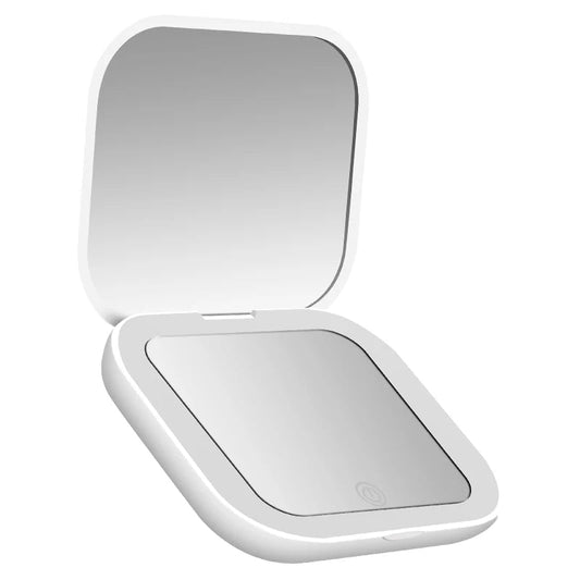 Compact Folding Vanity Mirror Compact Mini Gift Vanity Folding Cosmetic Mirror with Lights Portable Hand Held Small Pocket Travel Makeup Mirror 2X Magnifying